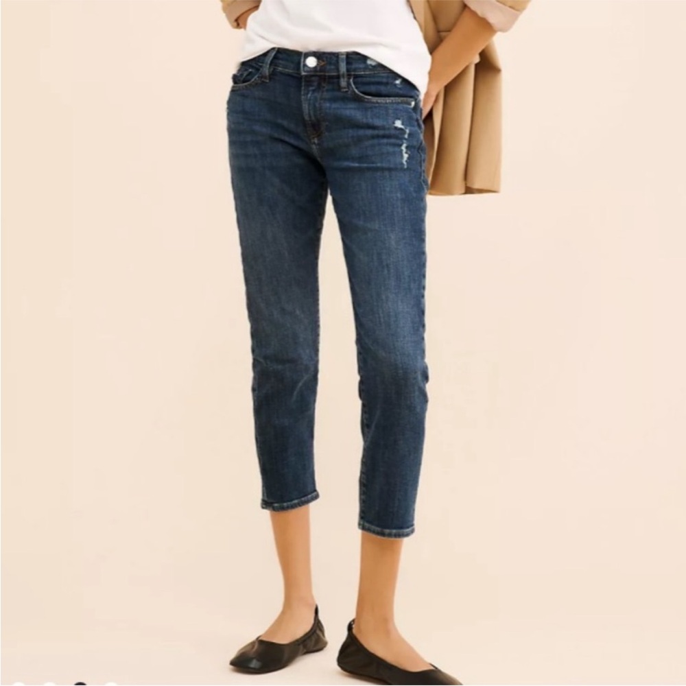 Frame Dark Indigo Distressed Le Garçon Crop Jeans Size 32